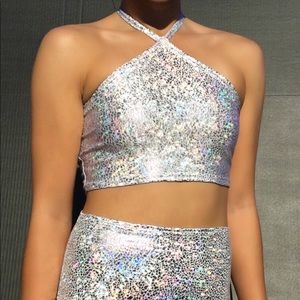 Holographic Halter Crop Top